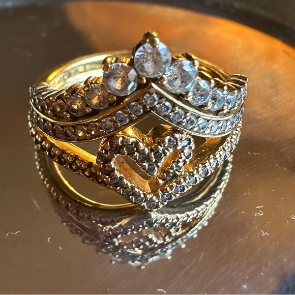 PANDORA 14K Gold Plated Timeless Heart with Tiara Ring Set - Picture 14 of 14